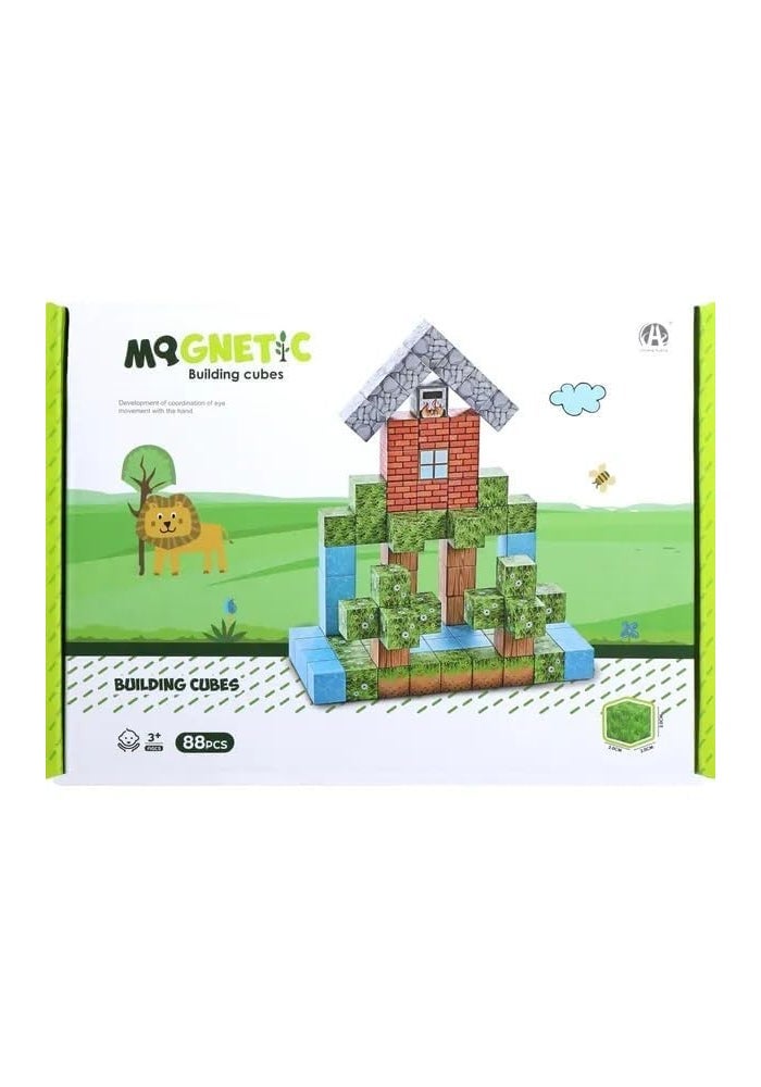 Knick Knack Magnetic World Building Blocks Set | Mini Themed Magnetic Cubes for Kids Ages 3 and Up (88 Pieces) - Image 1